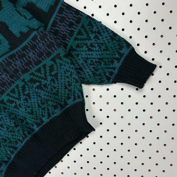 Chunky Teal Hip Hop Knit Sweater Size Large Grandpa 90s Streetwear Abstract Art - Picture 3 of 6